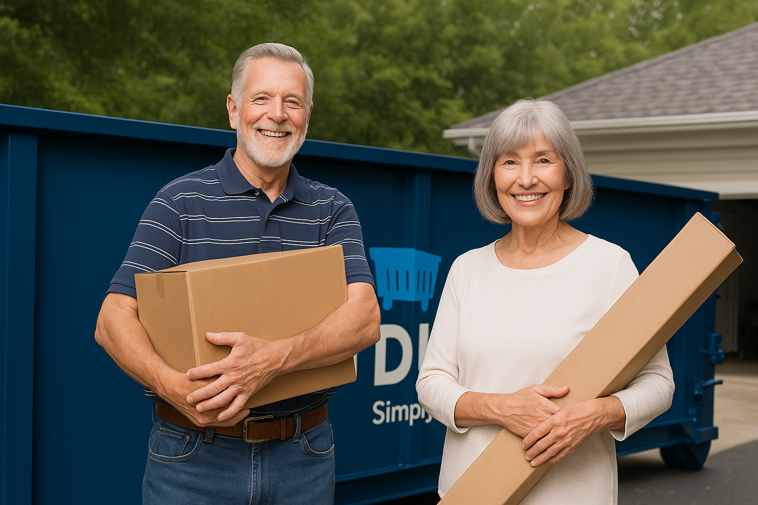 Dumply dumpster in residential setting — reliable dumpster rentals
